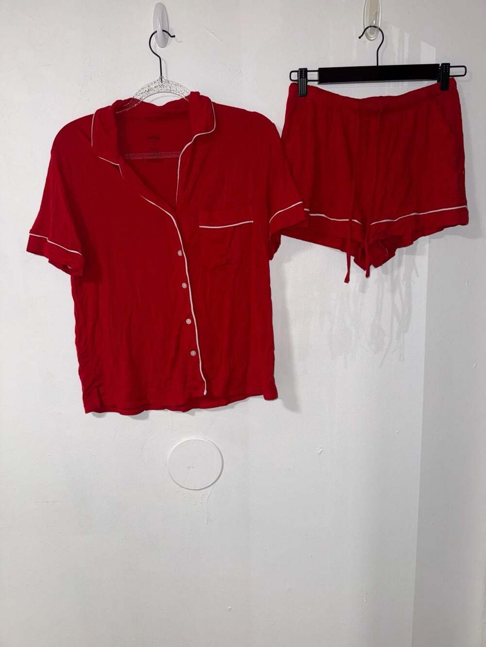Auden Cloud Knit Short Sleeve Notch Collar Pajama Set Red Size S